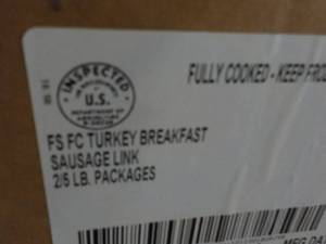 G - 10 lb. Box Turkey Breakfast Sausage Links Frozen