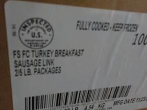 G - 10 lb. Box Turkey Breakfast Sausage Links Frozen