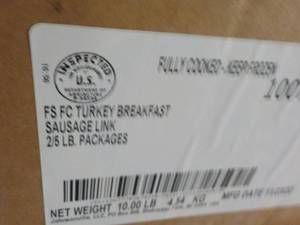 G - 10 lb. Box Turkey Breakfast Sausage Links Frozen