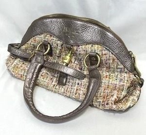 J.W. Hulme Maureen Tweed & Leather Dome Satchel (9 Tall x 14 Wide) with Checkbook Wallet
