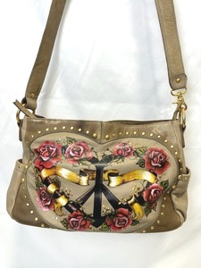 Isabella Fiore Floral Peace Sign Leather Hobo Shoulder Bag (8 Tall x 14 Wide)
