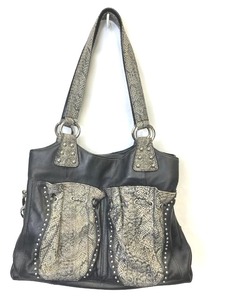 Chi by Carlos Falchi Lambskin & Snake Print Triple Entry Shoulder Handbag