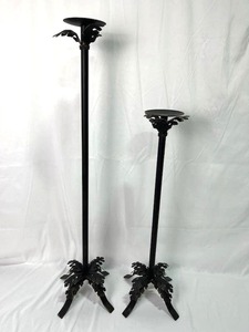 Pair of Black Metal Candle Holders (39 and 29 Tall)