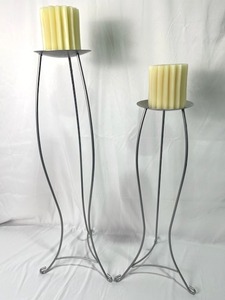 Pair of Silver Metal Candle Holders (35 and 28.5 Tall)