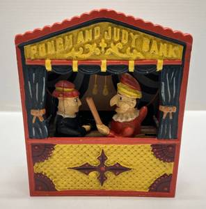 lot 230 image: Vintage Heavy Cast-Iron Punch & Judy Mechanical Bank 6 14W x 7 12T