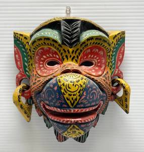 lot 243 image: Vintage Wooden Balinese Multi Colored Monkey Mask