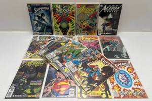 lot 291 image: Misc. Comics Including Superman Action Comics And More (In Protecive Sleeves On Card)