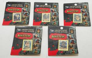 lot 114 image: Set Of 5 1997 USPS Classic Monsters StampsPins (NIB)