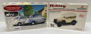 lot 121 image: Two Vintage Model Kits 1 Hubbley Scale Models Ertl Inc. Classic Metal Kit Ford Model A Phaeton Open But Complete, 1 Gunze Sangyo Messeschitt KR200 & BMW Isetta 300 (Open)