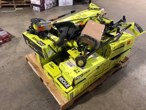 Pallet of Assorted Ryobi Lawn Care Items Various Models and Conditions Customer Returns See Pictures