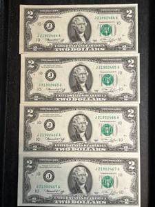 26 US $2 BILLS CONSECUTIVE SERIAL NUMBERS