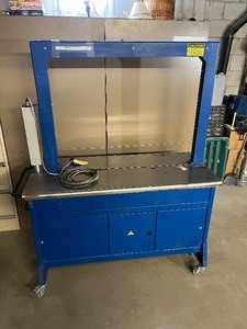 lot 19 image: MRSP $18,000 German Made Mosca ROMP 6T Evolution Automatic Strapping Machine System - Great Working Condition - Guaranteed To Work  Includes 1 New Box White Polychem Flexband MA3830 Strapping