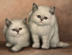 lot 51 image: Vintage Darling Cat Painting by H. King