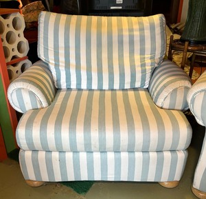 lot 55 image: Charming Striped Chair, Loveseat and Ottoman