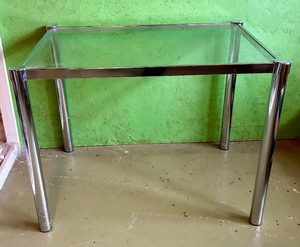 lot 57 image: Vintage Milo Baughman Style Chrome Table with Glass Top