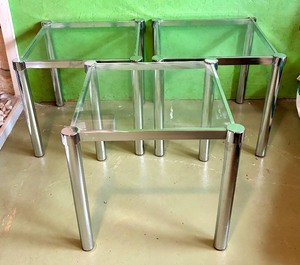lot 60 image: Set of Milo Baughman Style Square Chrome and Glass Tables
