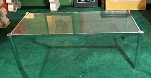 lot 50 image: Vintage Chrome Table with Glass Milo Baughman Style Top