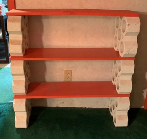 lot 72 image: Neat Vintage Wood and Brick Shelf