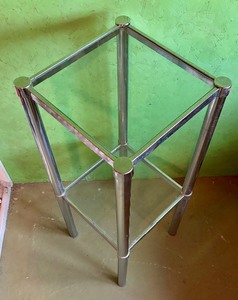 lot 97 image: Vintage Chrome Based Accent Table with Glass Top and Shelf
