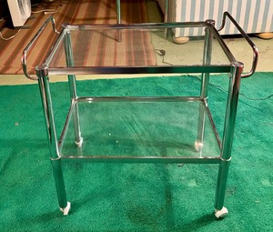lot 111 image: Vintage Milo Baughman Chrome 2 Tier Cart with Glass Top and Shelf
