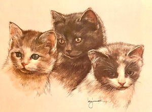 lot 227 image: Two Vintage Framed Cat Prints by Leo Jansen