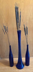 lot 235 image: Four Fine Blue Glass Vases with Metal Pussy Willows