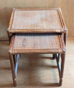 lot 28 image: Vintage Rattan Nesting Table Set