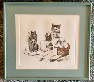 lot 210 image: Set of three Cats In The Bathroom Framed Art Prints