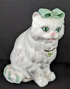 lot 36 image: Vintage Irish Dresden Porcelain Cat and Horseshoe Figurines