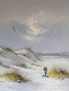 lot 305 image: Framed Scenic Beach Oil Painting by Marin
