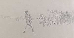 lot 311 image: Walking Figure Ink Drawing by Harold Altman