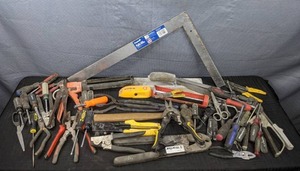 An Assortment of Pliers, Screwdrivers, Steel Framing Square and More