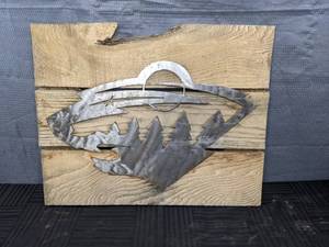 Rustic Handmade Minnesota Wild NHL Hockey Wood Metal Sign
