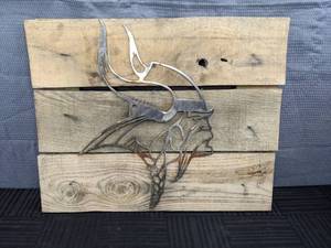 Rustic Handmade Minnesota Vikings NFL Football Logo Metal and Wood Sign