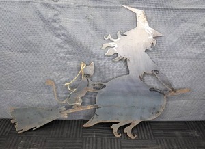 Halloween Metal Witch on a Broom Silhouette Cutout