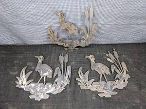 Collection of 8 Cut Metal Bird in Water Scene Wall Art