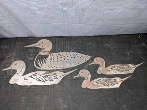 Set of Four Flat Metal Duck Cutout Art