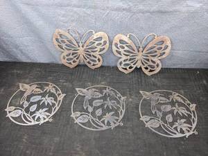 Collection of 5 Cut Metal Wall Art Hummingbirds & Butterflies