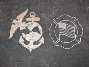 Metal Marines Sign and Metal Maltese Cross with Flag Sign