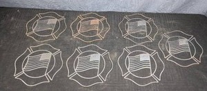 Set of 7 Cut Metal Maltese Cross Symbols with American Flag in Center