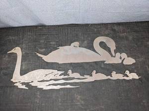 Set of Two Metal Swans with Babies Art
