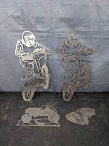 Car, Truck and Man on a Motorbike Metal Art