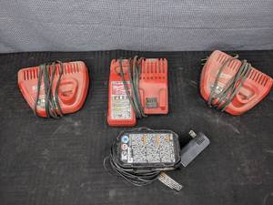 Collection of 4 Lithium Battery Chargers- 3 Milwaukee (12V, 8V) & 1 Ryobi (18V)