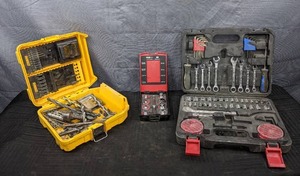Collection of 3 Hand Tools and Hardware in Cases Craftsman, DeWalt, Tool Shop