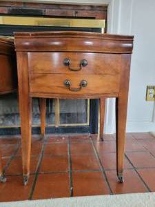 lot 5 image: 1950s Leather top Mahogany Nightstands  End Tables.