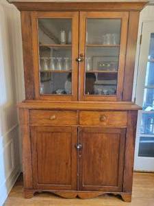 lot 11 image: 1850s Stepback Cupboard.  Pennsylvania two-part cupboard cabinet.