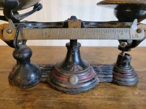 lot 16 image: Cast Iron Grocers Balance Scale with brass weights.