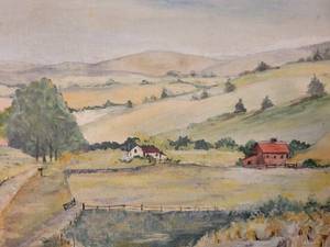 lot 42 image: Country Landscape Oil Painting by E. Crews