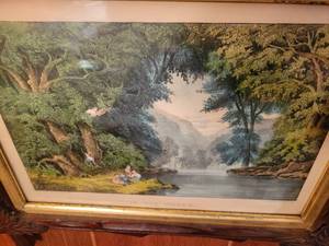 lot 93 image: Currier and Ives Framed Print In The Woods . 152 Nassau Street New York.