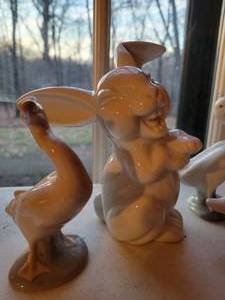lot 97 image: Rosenthal Porcelain Laughing Hare Rabbit Bunn Figurine plus 3 Laddro Geese.